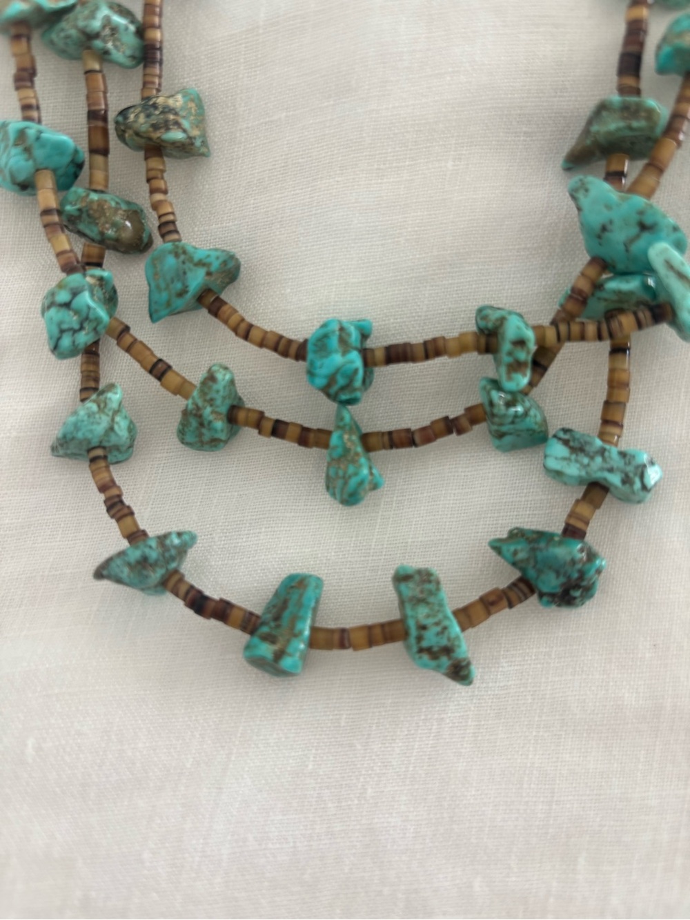 Vintage Native American 3 Strand Turquoise Nugget Heishi Necklace 32” - Picture 9 of 11